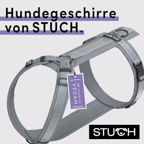 STUCH Hundegeschirr - verstellbares Nylon Geschirr - gepolstert - Für kleine, mittlere und große Hunde (Grau, XXS)