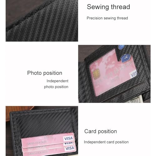 Men wallet black Carbon fiber textured large capacity wallet multiple holding positions loose change Bifold for men4