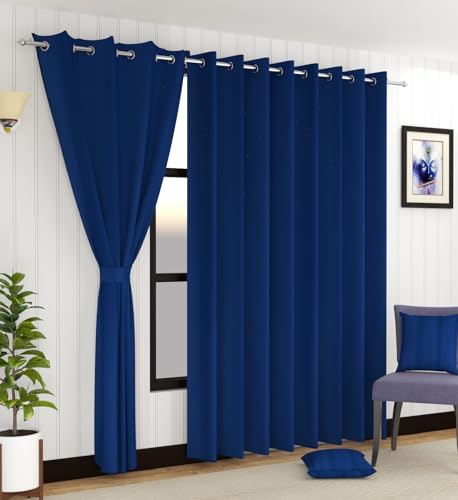 Image of LaVichitra 2 Pieces Solid Premium Blackout Curtains - Thermal Insulated, 3 Layered, 100% Opaque Window - 4 feet, Navy Blue