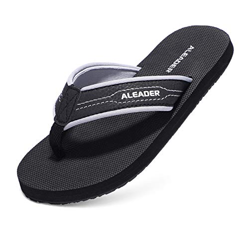 Aleader Boys Flip Flops Kids Sport Thong Sandals Athletic Slides For Beach,Swim Pool Black/Gray 3-4 M Us Big Kid #TOP26