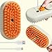 3-in-1 Steam Pet Brush for Cats & Dogs – Self-Cleaning Grooming Comb with Spray Mist, Massage & Shedding, Rechargeable USB, Anti-Static, Foldable Handle – Kakhi
