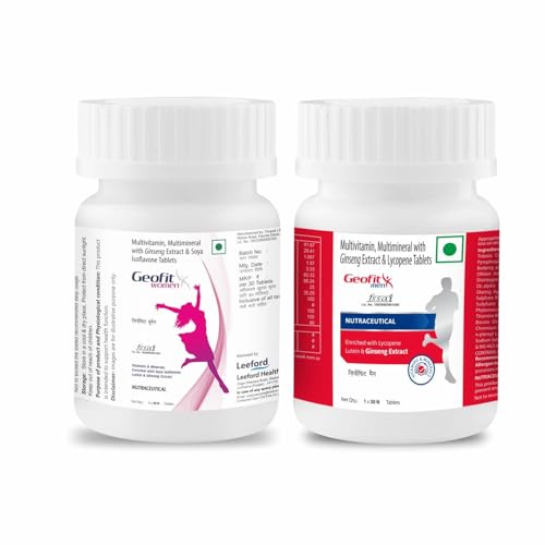 Image of Geofit Multivitamin & Multimineral for Men & Women (Combo Pack) | With Ginseng, Probiotics, Zinc, Vitamin C, D3, E, A, K & B-Complex | Daily Supplement for Energy, Immunity, Stamina, Gut, Heart, Bone & Muscle Health - 60 Tablets