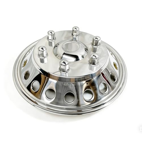 Image of 2pcs 16 inch Polished 304 Stainless Steel Snap On Hubcaps, 6 Lug | Waterproof Front, 18 Hand Hole Wheel Simulators, Hub Cap Wheel Covers for 07-25 Dodge /Mercedes /Freightliner Sprinter Van