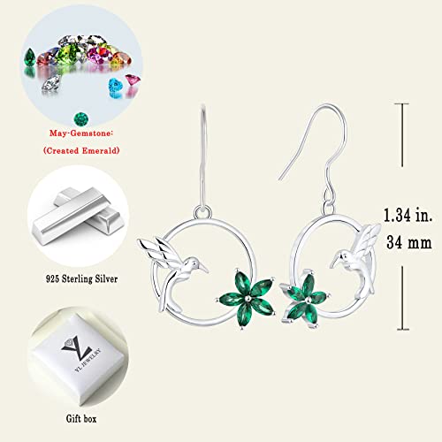 Yl Hummingbird Hook Earrings Sterling Silver Flowers Dangle Drop Earrings Created Emerald Jewelry Women #TOP5