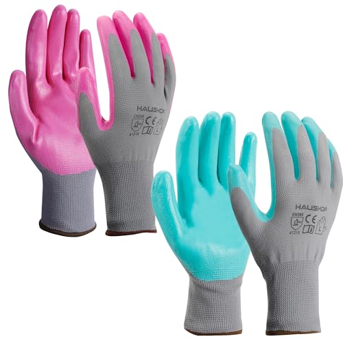Haushof HH19008A Gardening Gloves For Women Ladies Thorn Proof 6-Pairs Work Gloves, Women'S Breathable Garden Gloves Nitrile Coated cover