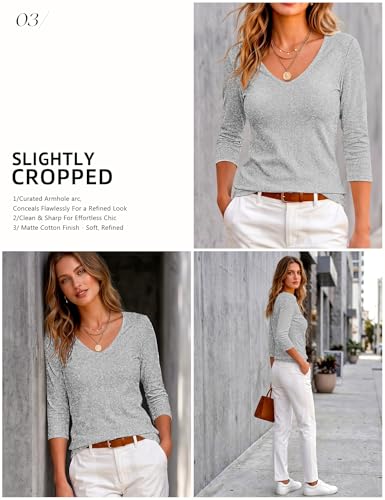 Image of Meetrendi Women's 3 /4 Sleeve Scoop Neck T-Shirt Cotton Blend Slim Fit Basic Tee Casual Spring Top 2026