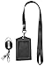 ID Card Case + Heavy Duty Lanyard (Black) + Badge Holder Retractable Reel Carabiner and Plastic Clip (Genuine Leather)
