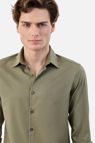 Image of SNITCH Men Formal Shirt | Tailored Slim Fit Full Sleeve Spread Collar Solid Style | Breathable Polyester Viscose Blend Twill Fabric for Office & Evening