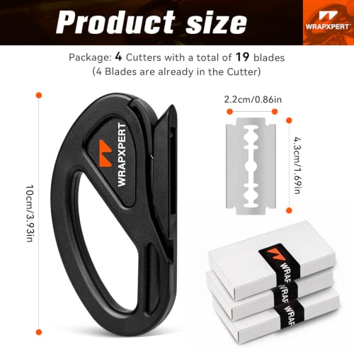 Image of WRAPXPERT Wrapping Paper Cutter 4Pack (19 Blades), Vinyl Cutter Car Wrap Cutting Tool Snitty Safety Vinyl Film Cutter with Razor Blade for Window Tint, Car Wrap