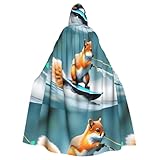BROLEO Wasserski-Umhang mit Fuchs-Eichhörnchen-Druck, Halloween, Erwachsenen-Kapuzenumhang, ohne Reißverschluss, bequem für Kostümpartys