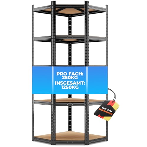 ALL Premium Schwerlastregal Eckregal stehend 180x70x40 cm Schwarz - 1250kg Traglast Regalsystem als Corner Shelf & eck Regal Schwerlastregal Ecke ideal für Keller u. Lager