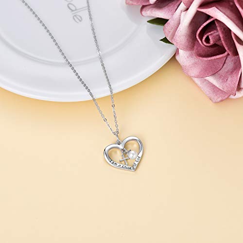 PEIMKO Baptism Gifts for Girls Cross Pendant Necklace I Am a Child of God 925 Sterling Silver First Communion Gifts 14/16 Inch3