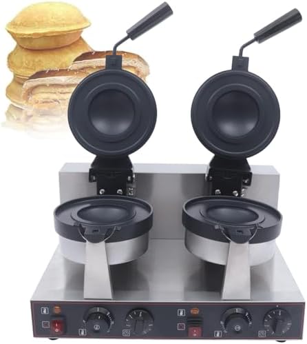 Non-Stick Double Head Waffle Press Machine, Stainless Steel Commercial Ice Cream Burger Maker with Independent Temperature Control for Home & Commercial Use