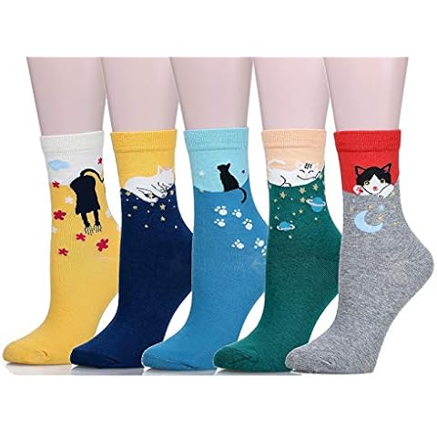 Leotruny Cute Socks Women Cat: Animal Novelty Socks for Women Girls - Ladies Funny Socks with Gift Box 5pairs Without Box Cover