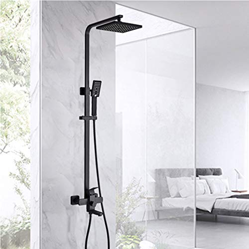 Robinet de douche noir mat complet avec colonne exposée et pommeau carré 8 pouces