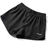 YAWHO Damen Laufshorts Sporthose Kurz Laufhose Trainingsshorts Sweatshorts Sport Kurze Jogginghose Sportshorts Schnelltrocknend Atmungsaktiv (80877 Black, M)
