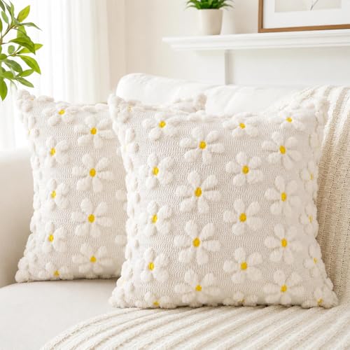 Sunshine smile Kissenbezug 45x45 cm 2er Set Kissenhülle Blumen Zierkissenbezug Dekokissen Kissenbezug Kordsamt Deko Kissen Wohnzimmer Deko Kissen mit Blumen für Sofa Sessel Zuhause Schlafzimmer