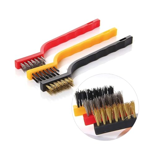 Image of Generic Plastic Metal Fiber Wire Cleaning Brush Set of 3 Multicolour