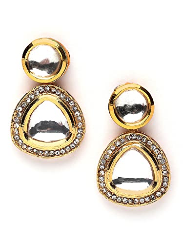 Karatcart Gold Plated Handcrafted Polki Kundan Drop Earrings for Women - Image 5