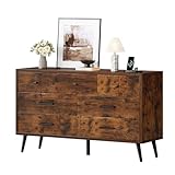 DWVO 7 Drawer Dresser for Bedroom, Rustic Brown Wood Storage Dressers & Chests of Drawers with Black Metal Handle ＆ Anti-Tipping Device, Modern Double Dresser Storage Cabinet Living Room Hallway