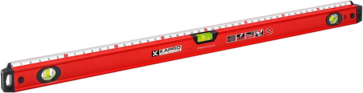 - 770 Exodus Professional Box Level - 48" - With 45° Vial & Ruler - For Leveling, Measuring, Marking, and Cutting - Features 3 Vials, Precise Straightedge, and Wall-Grip