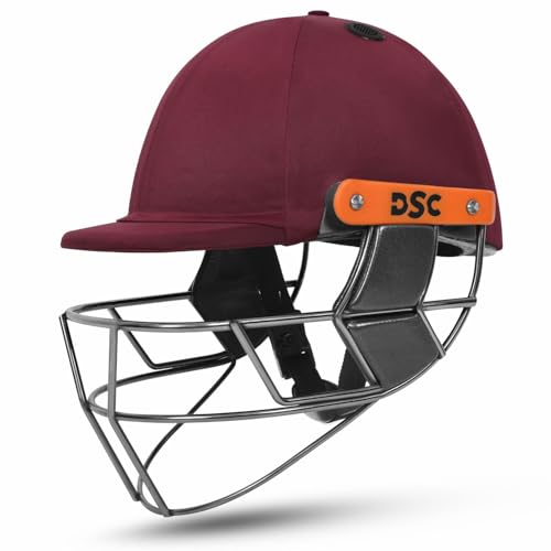 Image of DSC Empra Titanium BSI Approved Professional Cricket Helmet | BS7928 Certified Pro-Standard Hard Ball Helmet with Ultra-Light Titanium Grill & Advanced Shock Absorption | Color: Maroon | Size: S