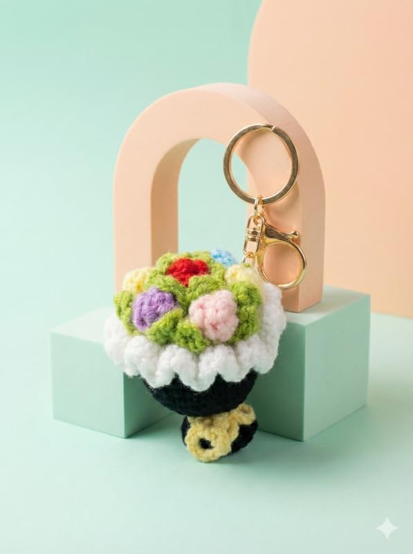 Image of Handmade Crochet Flower Keychain for Bags Keys Purse Backpack Cute Aesthetic Yarn Keyring Bag Charm Handmade Soft Thread Flower Keychain for Girls Women Kids Gifting and Daily Use