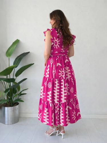 Image of KZULLY | Dress for Women | Feminine Cross Tie Long | Soft Frill Arm Detail Look | Stylish Allover Print Wear