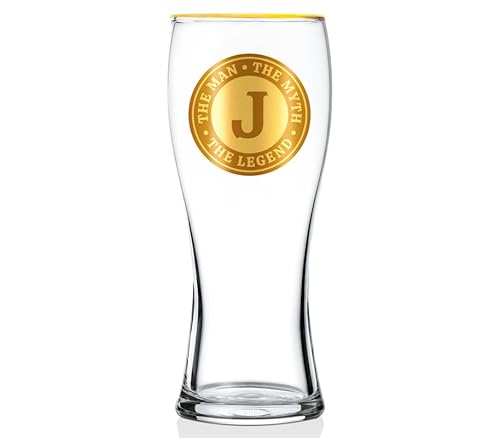 Onebttl Personalised Beer Glass for Men, Funny Custom Alcohol Gifts for Beer Lovers, Unique Christmas Birthday Gifts for Him, The Man The Myth The Legend, J