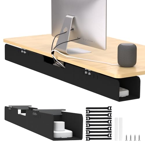 Image of Cable Management for Under Desk,47.2 inch Standing Desk Cord Management Tray,Upgraded Thickened Felt Cord Organizer Tray for Office, Home, Self-Adhesive Or Bracket Mount Cable Holder,Black