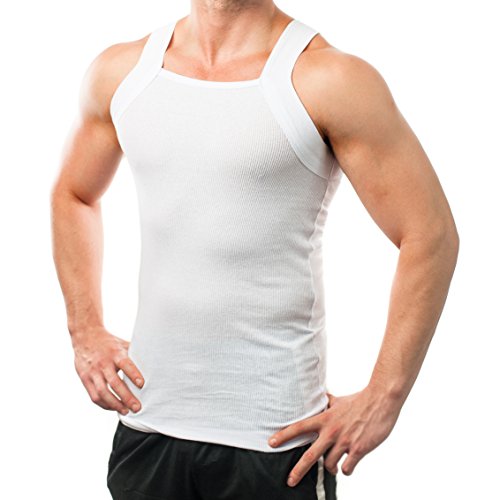 Different Touch Men Cotton Tank Top Square Cut Muscle Rib A-Shirt (US, Alpha, X-Large, Regular, Regular, White)