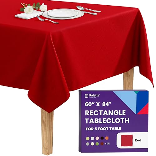Image of Gee Di Moda Rectangle Tablecloth - 60 x 84 Inch Red Table Cloth for 5 Foot Rectangle Tables - Heavy Duty Washable Fabric - for Holiday Party, Dinner, Weddings, Baby Shower & Events