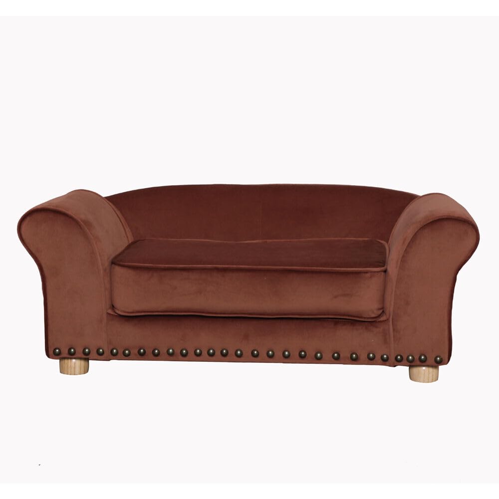 Critter Sitters 34-in. Faux Velvet Sofa in Brown for Medium-Sized Dogs and Cats, Durable and Stylish Dog Bed for Bedroom and Living Room