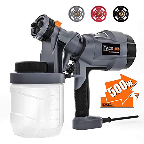 Paint Sprayer, TACKLIFE 500 Watt Spray Gun, Electric Spray Gun with 3 Size nozzles (1.0mm, 2.0mm, 2.5mm), Two Copper cores with 3 Spray Patterns, 900 ml Paint Container-SGP18AC