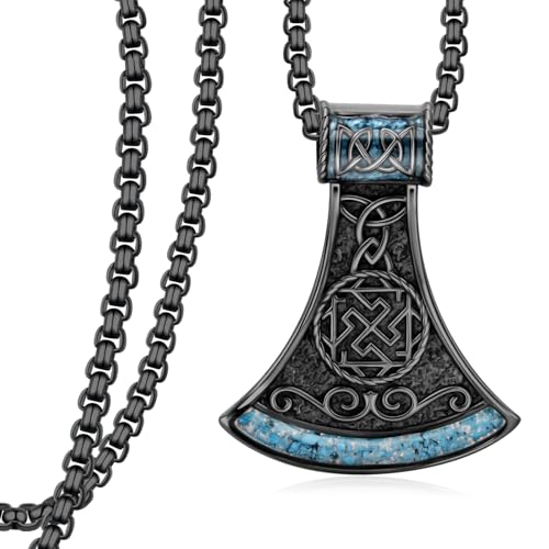 Black Viking Necklace for Men 925 Sterling Silver Turquoise Viking Axe Necklace Norse Viking Gifts for Men Women