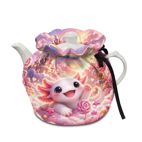 Image of Cute Axolotl Print Tea Cozy for Teapots Portable Insulated Tea Kettle Dust Cover Heat Resistant Breakfast Warmer Keep Warm Teapot Insulation Cover for Kitchen Home Decor