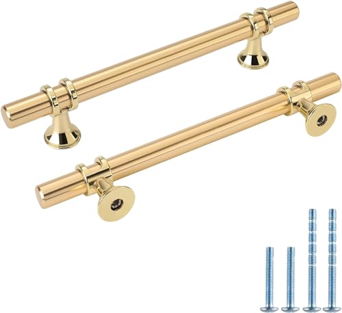 Rergy Cabinet Handles Drawer Pulls and Knobs, 10Pack Gold 5inch Hole Center, Kitchen Hardware for Dresser Handle Zinc Alloy Furniture Pull