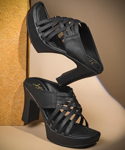 Image of JM LOOKS Women Stylish Woven Strap Platform Block Heel Sandals Perfect For Party And Festive Occasions