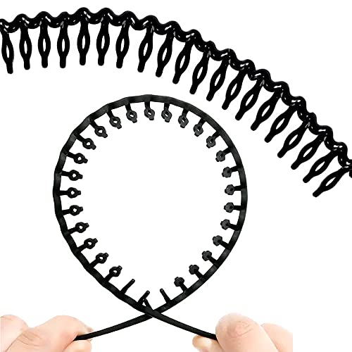 Image of ULTIMUTE 8 PCS Fashion Effortless Plastic Headbands with Teeth Comb Black Skinny Headbands No Slip Hair Accessories Bands for Women Men Teen Girls, Bright Black