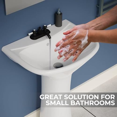 Renovators Supply Manufacturing 11863 Renovators Supply - Ondine 16 Inch Pedestal Bathroom Sink - Compact White Sink With Overflow And Pre-Drilled Holes - Heavy Duty Grade A Vitreous China Built thumb #3