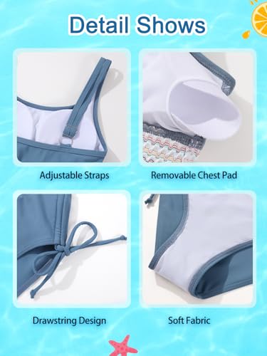 Image of Teen Girls Swimsuit Two-Piece Bikini Set Adjustable Shoulder Straps Bathing Suit Kid Athletic Swimwear with Chest Pad