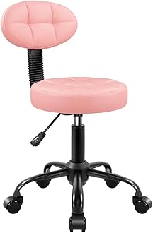 Round Stool with Back for Work SPA Shop Home Massage Height Adjustable Swivel Stool Chair with Wheels (Pink)