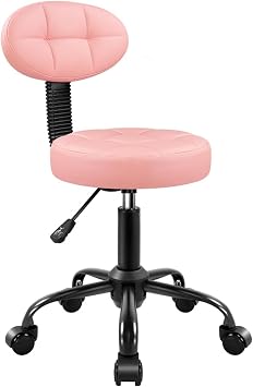 BFTOU Round Stool with Back for Work SPA Shop Home Massage Height Adjustable Swivel Stool Chair with Wheels Pink