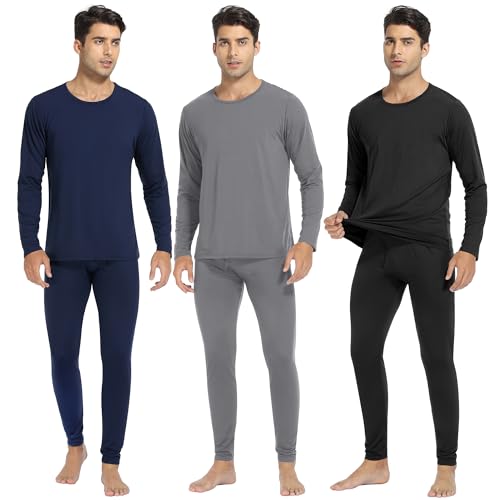 URATOT 3 Sets Men's Thermal Underwear Set Fleece Lined Long Johns Thermal Underwear Base Layer Set for Men Cold Winter