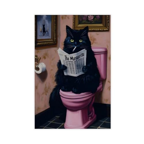 Toile chat noir fumant humour rétro pour décor de chambre