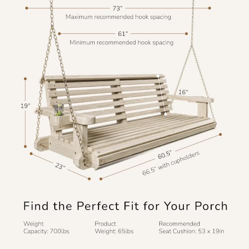 Image of Porchgate Amish Heavy Duty 800 Lb Roll Comfort Treated Porch Swing W /Chains (5 Foot, Unfinished)