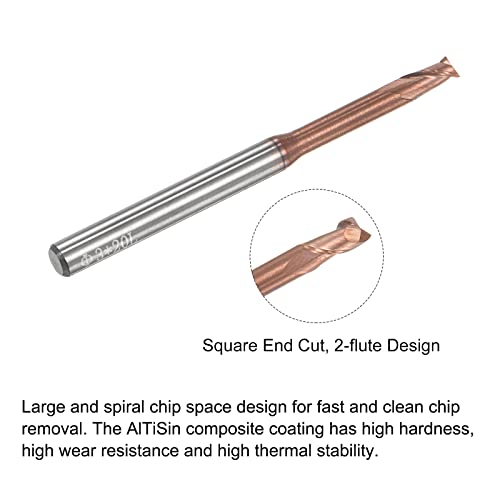 Image of uxcell Square Nose End Mill, 3mm Solid Carbide AlTiSin Coated Long Reach CNC Router Bits 2 Flutes Milling Cutter with Extended Neck, 20mm Cutting Length 4mm Shank