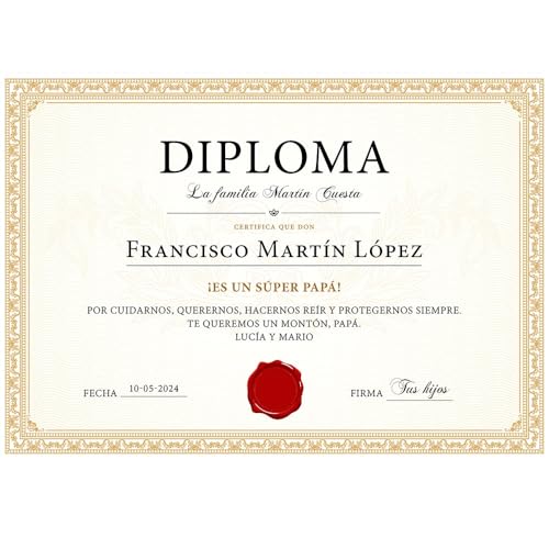 CALLE DEL REGALO Diploma personalizado para quien tu quieras | 21 x 29,7 cm | diploma certificado A4 | personalizado con tus textos