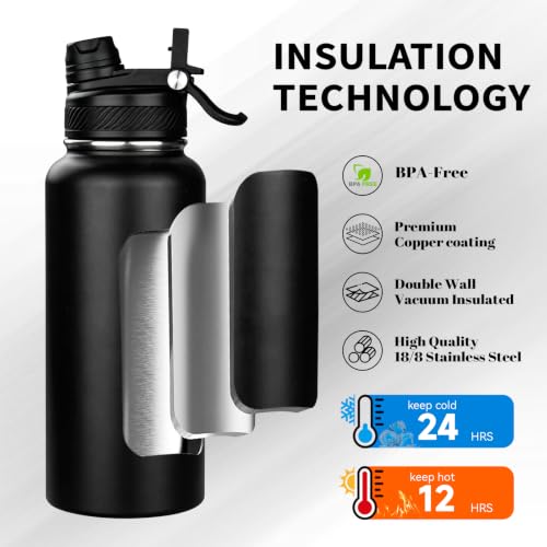 Image of 32 oz Insulated Water Bottle with Leak-proof 2-in-1 Straw and Spout Lid,Stainless Steel Sports Water Bottle with Handle,Double Wall Vacuum Metal Water Flask for Travel Camping School (Black,1)