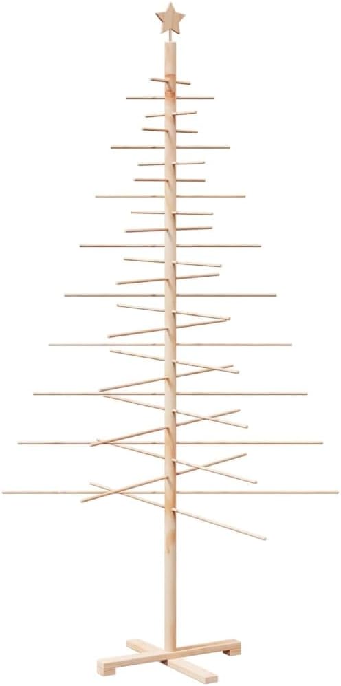 vidaXL Wooden Christmas Tree Decoration - Durable Pine & Bamboo, DIY Design, 210 cm Height, Space-Saving Assembly for Home, Office, Sheltered Outdoor Use